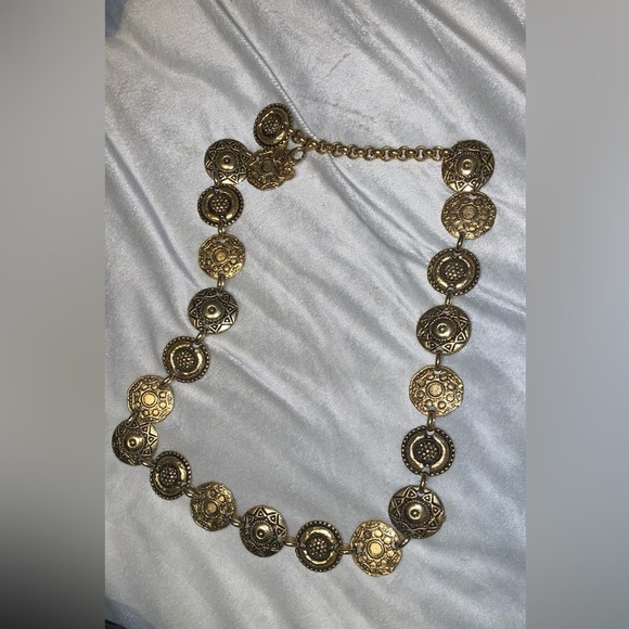 The limited made in Italy Gold coin rune medallion Chain metal Belt 38” Y2K main image 4